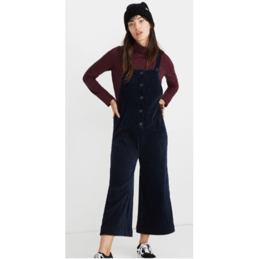 Madewell Texture & Thread Velour Corduroy Overalls Deep XS Navy Blue Jumpsuit